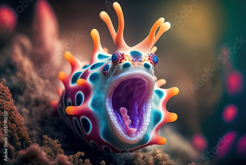 funny illustration of sea creature Nudibranchs, commonly known as sea slug, it is freak out and screaming , funny, fun,