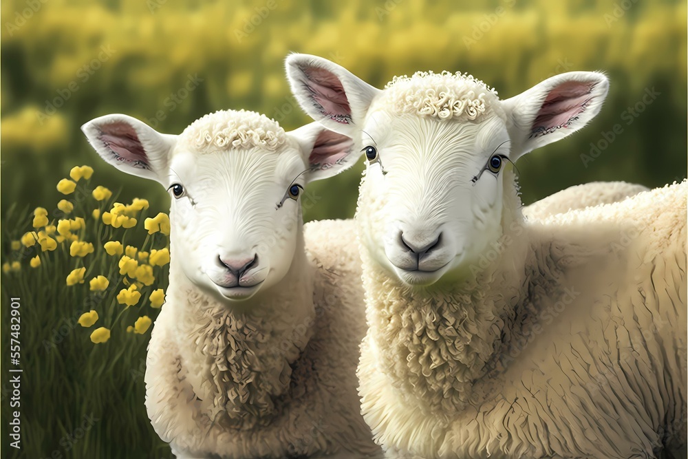 A couple of sheep in a field - Generative AI A couple of sheep in a field - Generative AI