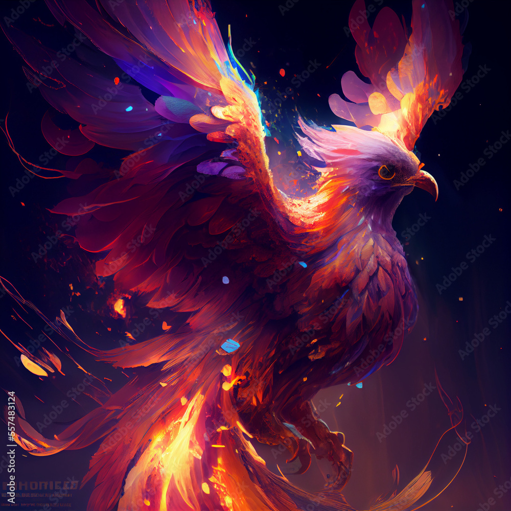 Obraz premium Mystical bird phoenix, generative ai