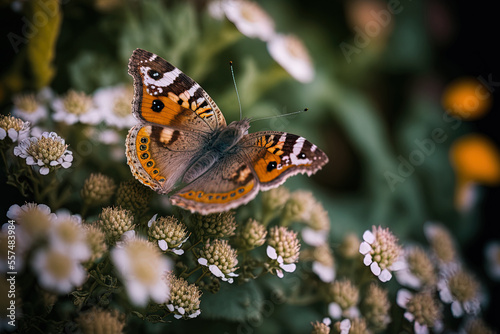 photograph of a butterfly on a plant in shallow focus. Generative AI © 2rogan