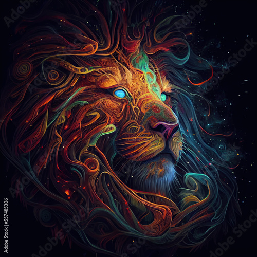 Spirit Animal Neon King lion - By Generative AI