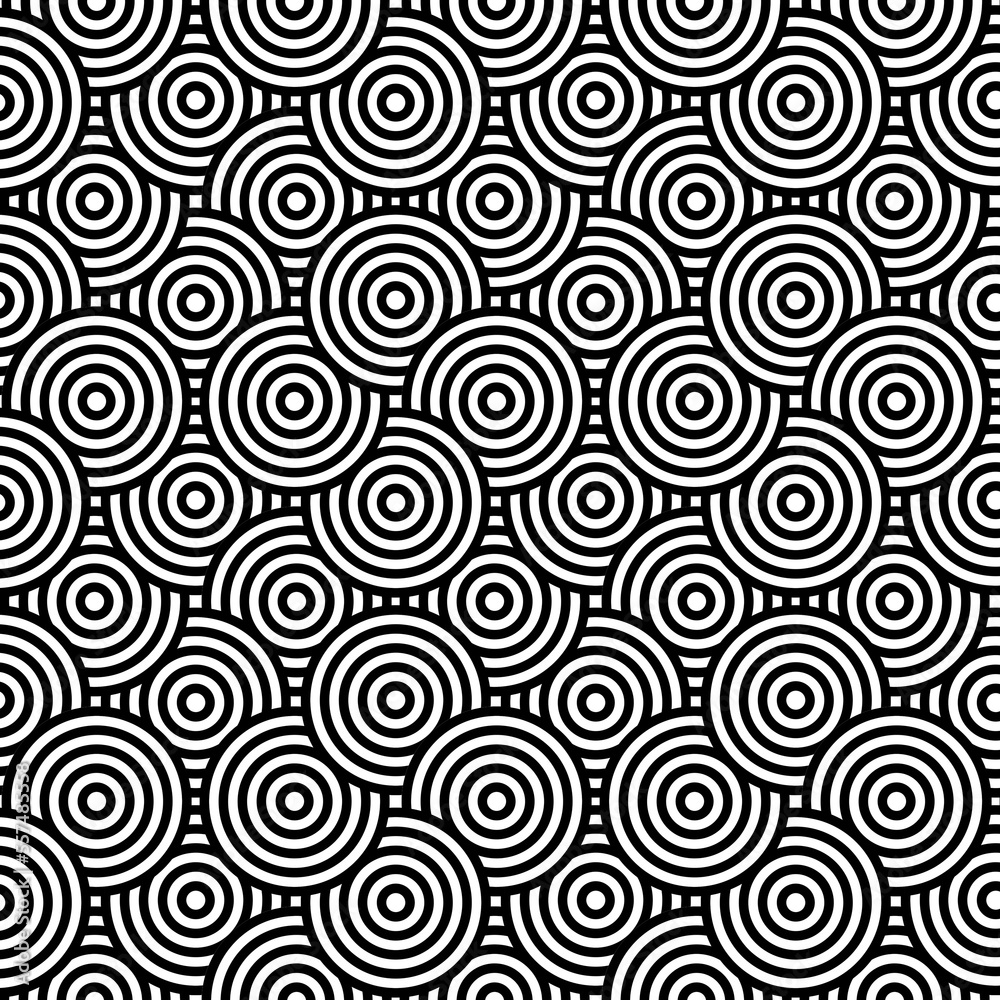 Monochrome circles pattern . Geometric black and white overlapping circles design abstract background.	