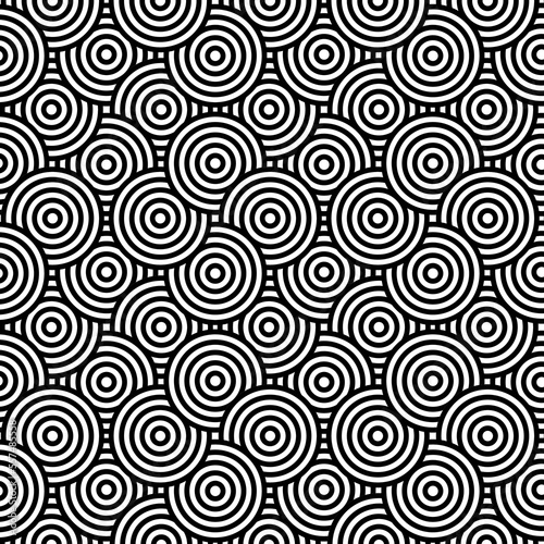 Monochrome circles pattern . Geometric black and white overlapping circles design abstract background. 