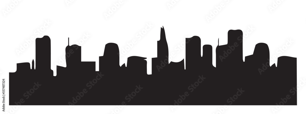 City buildings black silhouette. Town shape. City skyline sign. Isolated on white background. Vector illustration