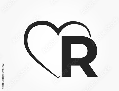 letter r and heart. romantic initial letter for valentine's day design. romantic and love symbol. isolated vector image
