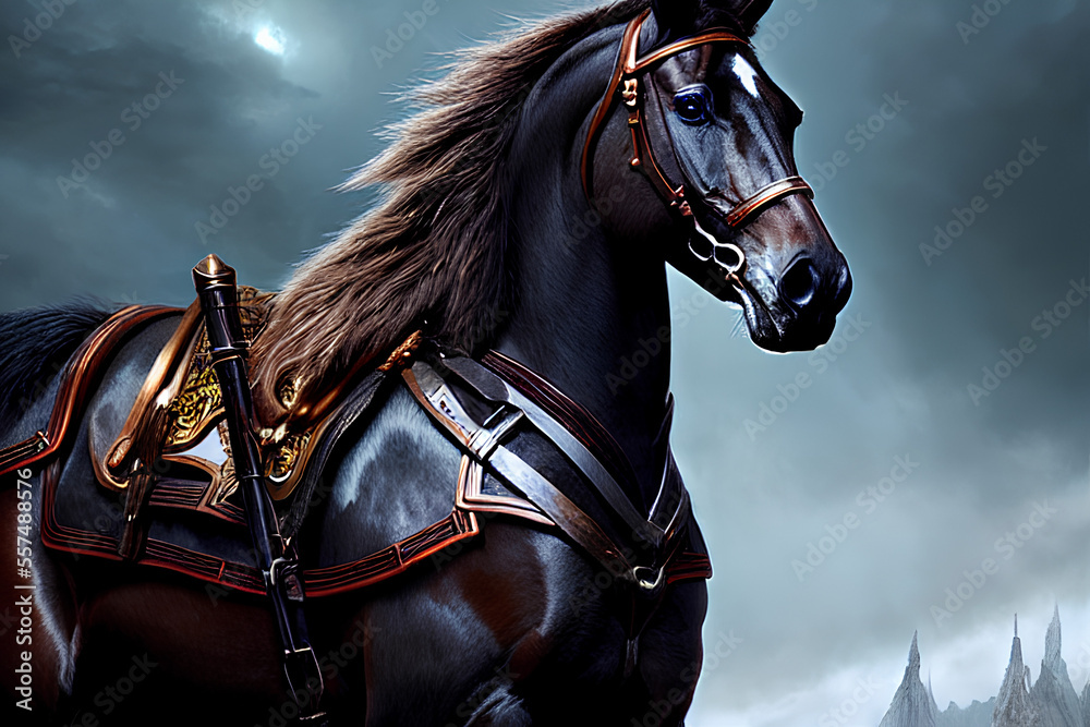 Black warrior horse with armor horses war gentleman sword armor selas