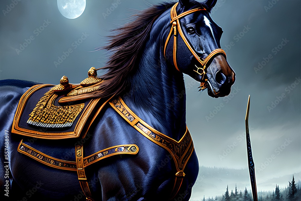 Black warrior horse with armor horses war gentleman sword armor selas ...