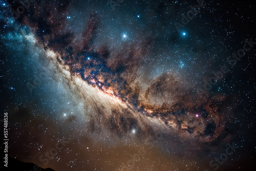 Milky Way galaxy in close up with stars and cosmic dust. Generative AI