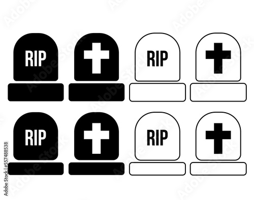 Rip set. Tombstone vector isolated on white background. Collection of black and white tombstones