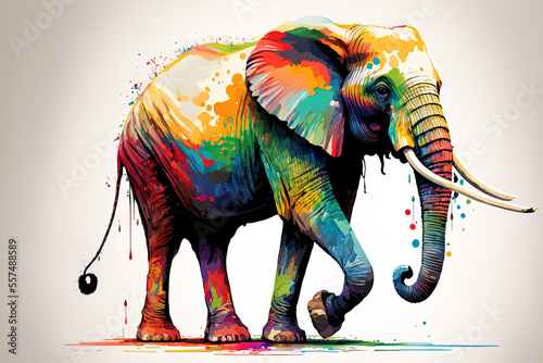 Illustration of an abstract, multicolored elephant. Generative AI