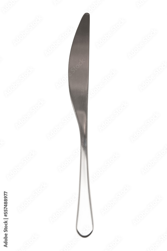 Knife. Metallic stainless steel silver knife for cutlery set or table setting. Concept for restaurants food menu, lunch, dinner. Kitchenware for Kitchen. White isolated background. Flat lay, top view Knife. Metallic stainless steel silver knife for cutlery set or table setting. Concept for restaurants food menu, lunch, dinner. Kitchenware for Kitchen. White isolated background. Flat lay, top view