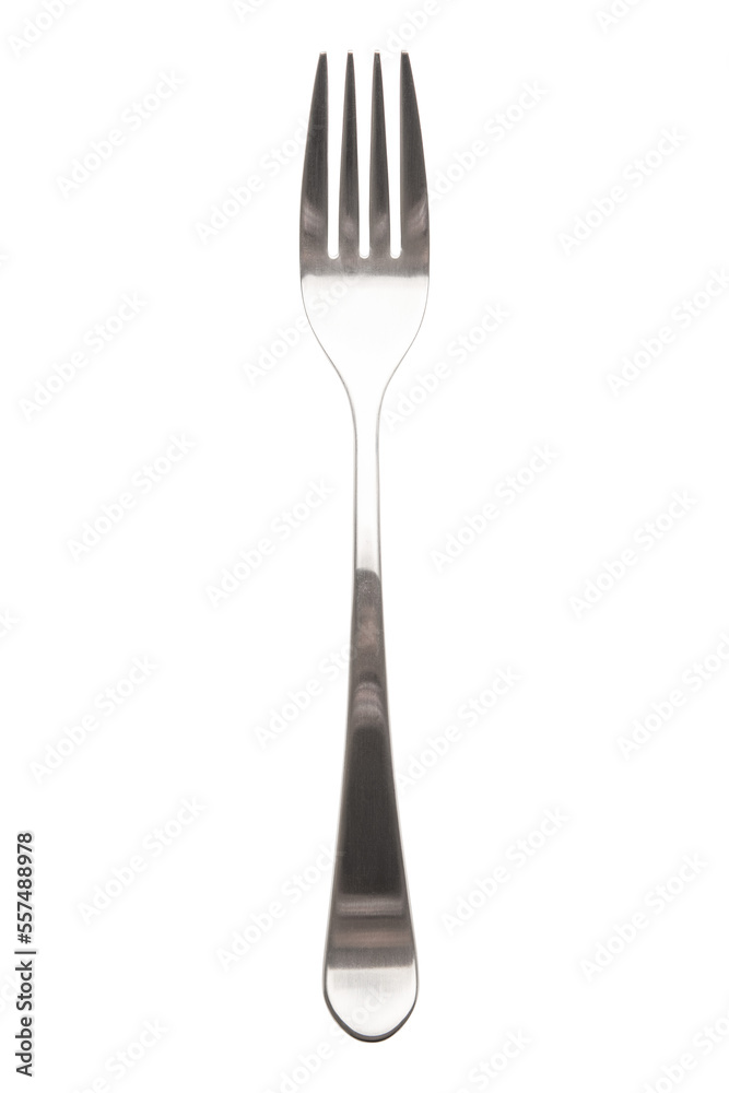 Fork. Metallic stainless steel silver fork for cutlery set or table setting. Concept for restaurants food menu, lunch, dinner. Kitchenware for Kitchen. White isolated background. Flat lay, top view Fork. Metallic stainless steel silver fork for cutlery set or table setting. Concept for restaurants food menu, lunch, dinner. Kitchenware for Kitchen. White isolated background. Flat lay, top view