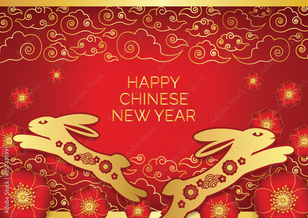 Naklejka premium chinese new year banner rabbit year 2023 