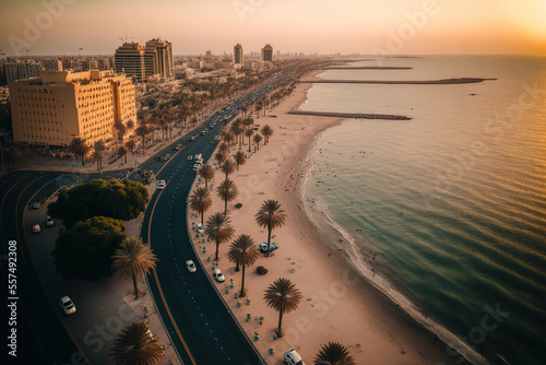 Aerial View of the Jeddah Corniche in 2018. Generative AI photo