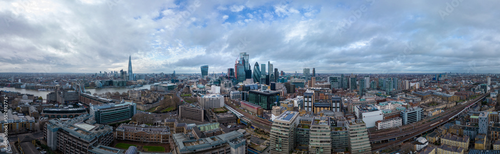 Amazing aerial view over the City of London with its iconic buildings - travel photography