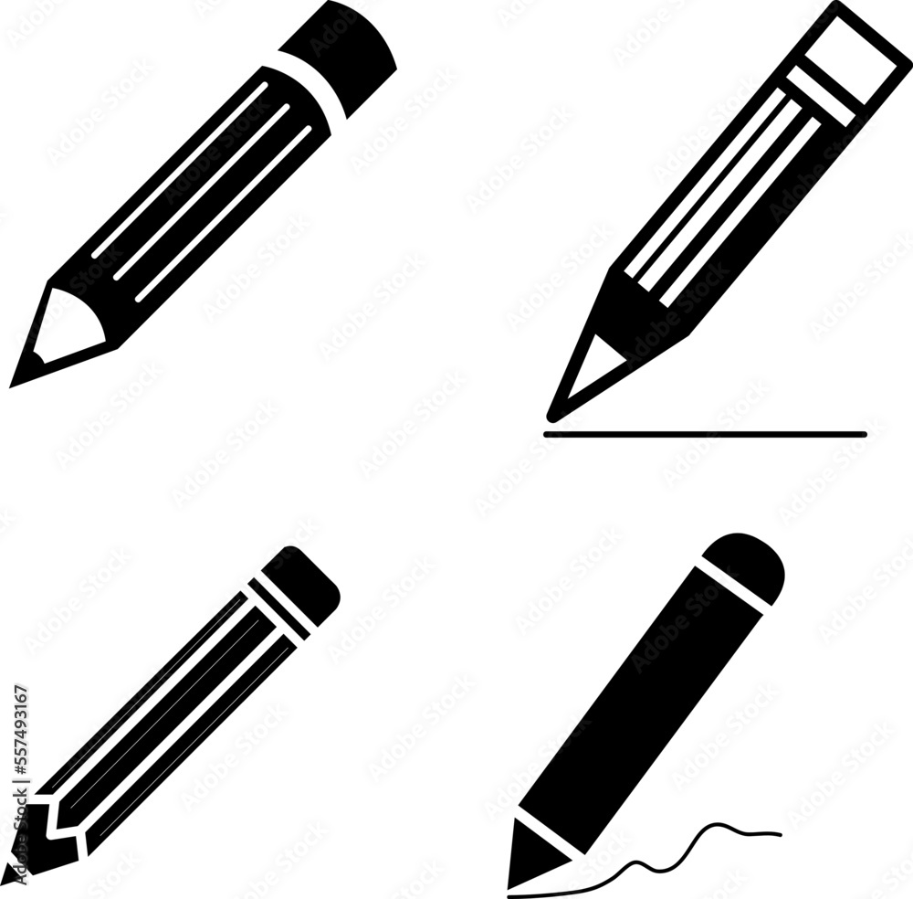 Pencil flat icon set illustration on white background Pencil flat icon set illustration on white background