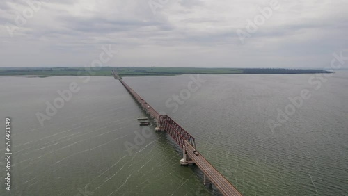 Aerial capture of the Tietê River. Intermodal waterway port. 4K, cinematic take. photo