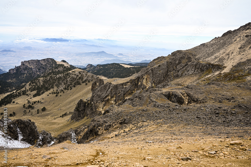 Rocky mountain tops - hiking at the feet of the iztaccíhuatl volcanic mountain outside of mexico city in Izta-Popo National Park