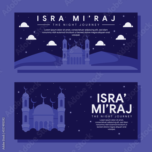isra miraj horizontal banner illustration in flat design