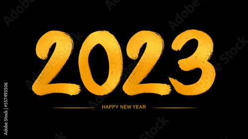 Happy new year 2023 Golden numbers handwritten calligraphy, 2023 year vector illustration, New year celebration, Gold 2023 Number design on black background, typography lettering text vector