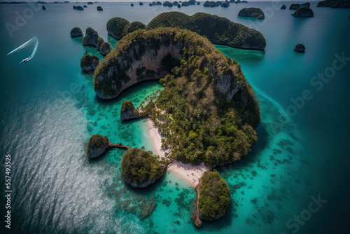 aerial picture of Thailand's Krabi province's Koh Hong island. Generative AI photo