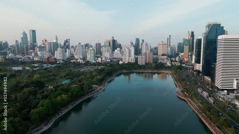 Aerial view office city building with Benchakitti public forest park in Bangkok Thailannd Aerial view office city building with Benchakitti public forest park in Bangkok Thailannd