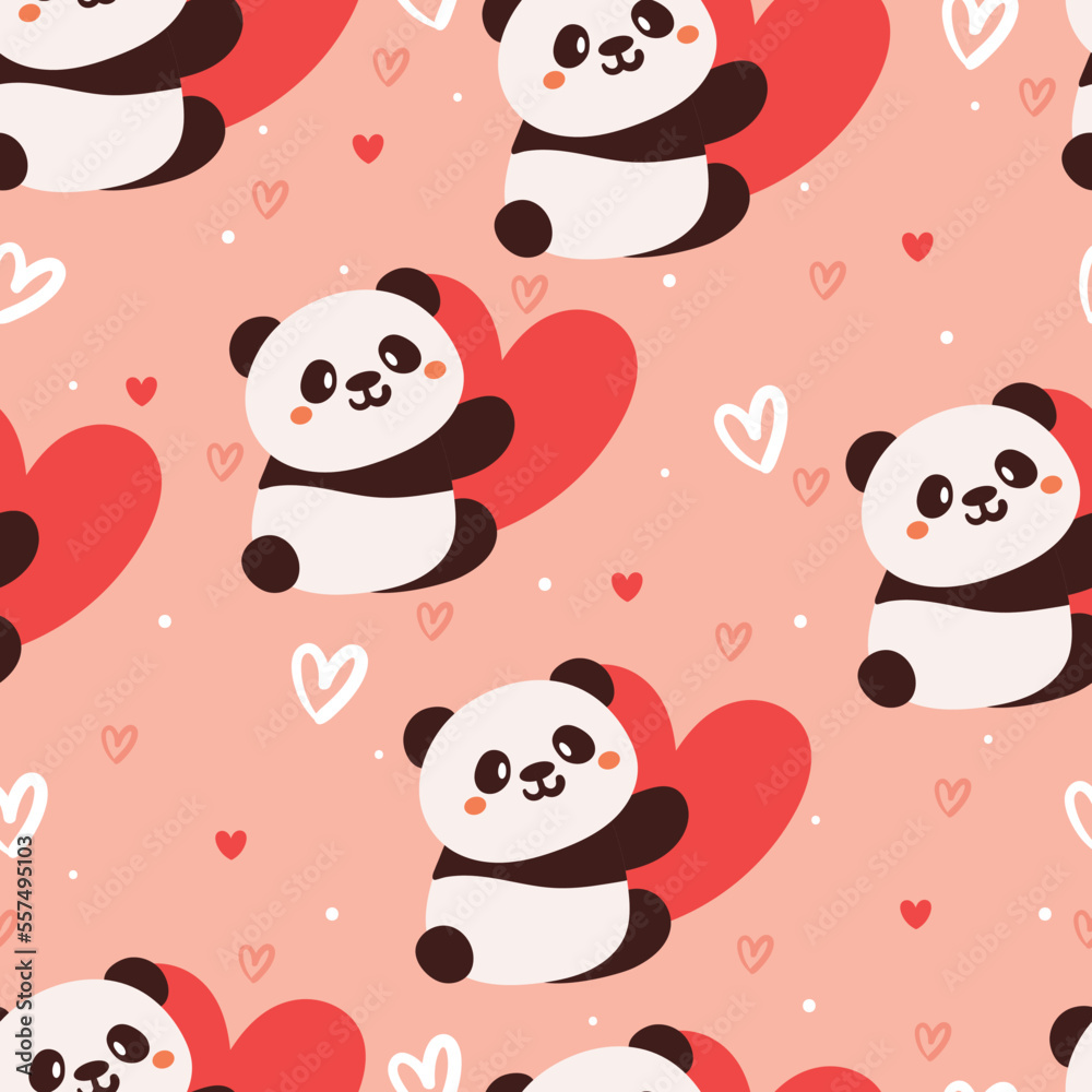 seamless pattern cartoon panda and love. cute valentine wallpaper for textile, gift wrap paper seamless pattern cartoon panda and love. cute valentine wallpaper for textile, gift wrap paper