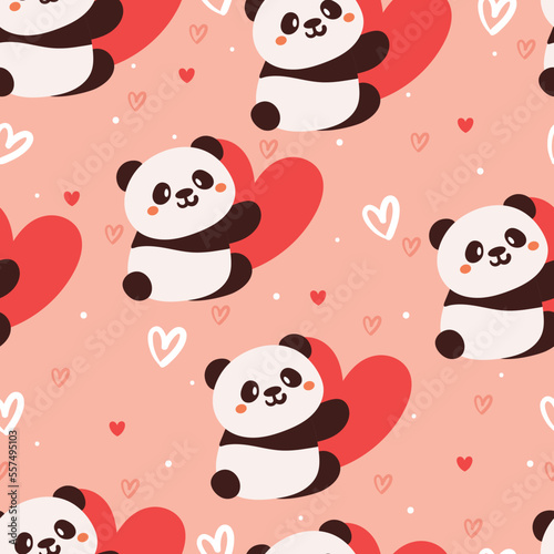 Fototapeta Naklejka Na Ścianę i Meble -  seamless pattern cartoon panda and love. cute valentine wallpaper for textile, gift wrap paper