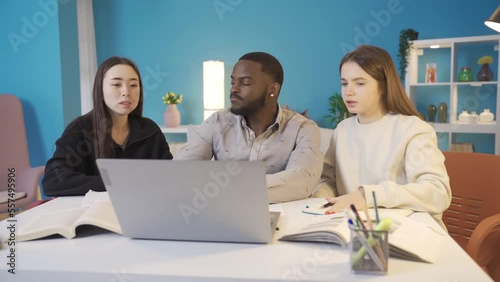 Wallpaper Mural Group of college friends from different ethnic backgrounds brainstorming.
Multiethnic group of college friends brainstorming at home. Studying.
 Torontodigital.ca