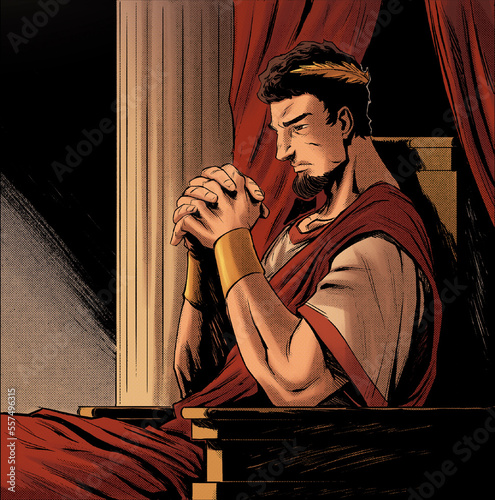 roman emperor or greek king sitting on throne thinking about future of kingdom o Fototapet