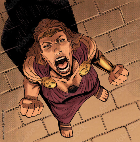 greek woman screaming with anger, goddess ivy from greek mythology, comic book style art photo