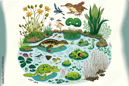 ecology of a pond. Generative AI photo
