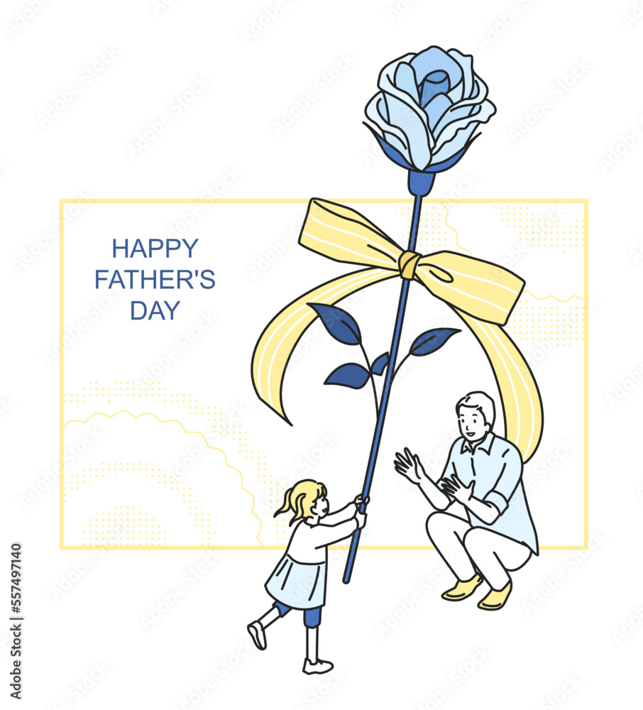 父の日 お父さんにバラをあげる女の子 父の日 お父さんにバラをあげる女の子