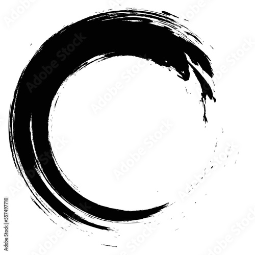 paintbrush with black ink in old style, abstract circle with brush stroke