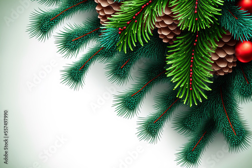 Branches of a fir tree decorated for Christmas. Generative AI
