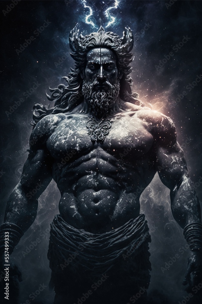 The primordial darkness embodying a greek god, erebus wearing ancient greek glothing, galaxy with solar system as background, cinematic, soft studio lighting, backlighting Generative AI