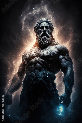 The primordial darkness embodying a greek god, erebus wearing ancient greek glothing, galaxy with solar system as background, cinematic, soft studio lighting, backlighting Generative AI