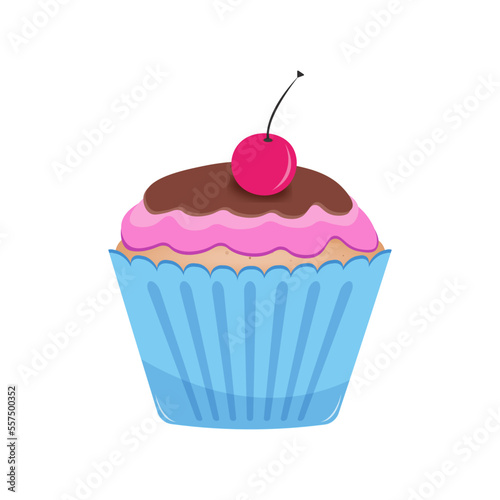 Cupcake vector illustration. Cupcake with pink cream