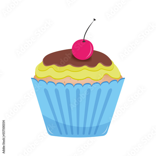 Cupcake vector illustration. Cupcake with yellow cream