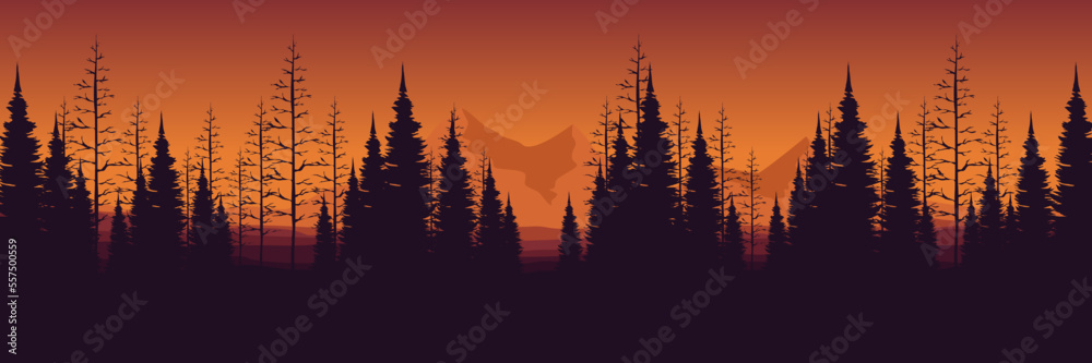 mountain landscape with pine tree forest silhouette vector illustration ...