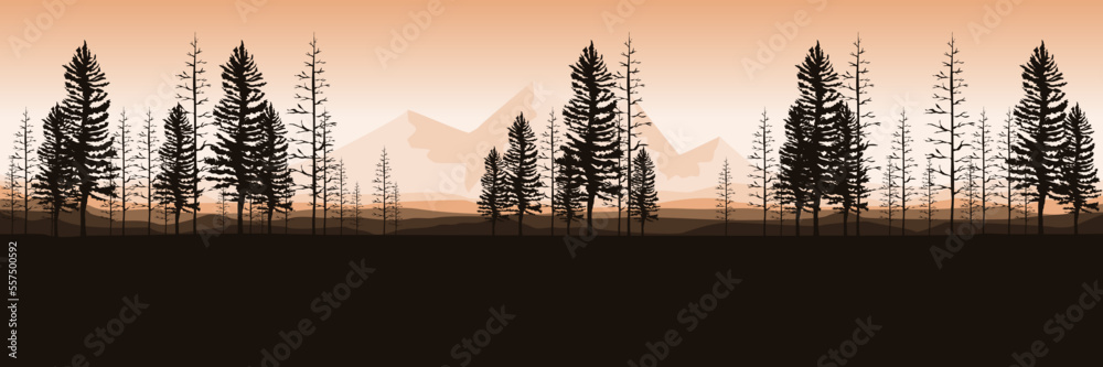 mountain landscape with pine tree forest silhouette vector illustration ...