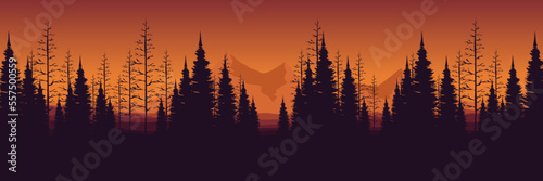 mountain landscape with pine tree forest silhouette vector illustration for wallpaper, background, backdrop design, and design template © FahrizalNurMuhammad