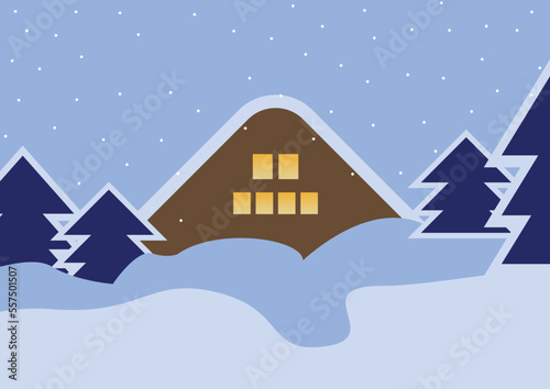 winter landscape with houses flat design vector background