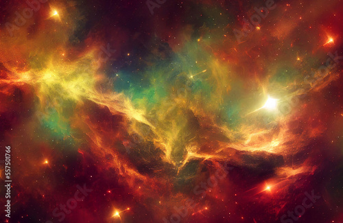 Colorful galaxy landscape with stars  planets and beautiful light in different colors  abstract design  mysterious out of space texture and visuals 