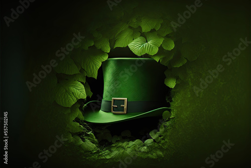 Close up on leprechaun's green hat for Saint Patrick's day festivity for irish holidays in Irland, ai generative with copy space