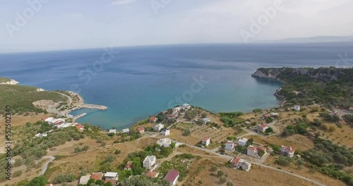 Drone view of Izmir Karaburun bay and houses by the sea photo