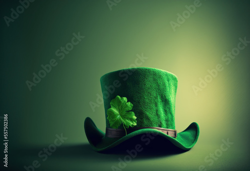 Close up on leprechaun's green hat for Saint Patrick's day festivity for irish holidays in Irland, ai generative with copy space photo