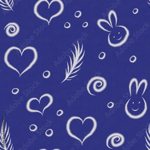 background with hearts bunny rabbit fabric design print wrapping paper digital illustration texture wallpaper watercolor paint 