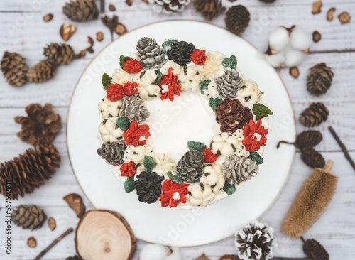 white cake with christmas decoration