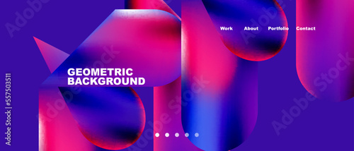 Glassmorphism landing page background template. Colorful glass shapes with metallic effect abstract composition for wallpaper, banner, background